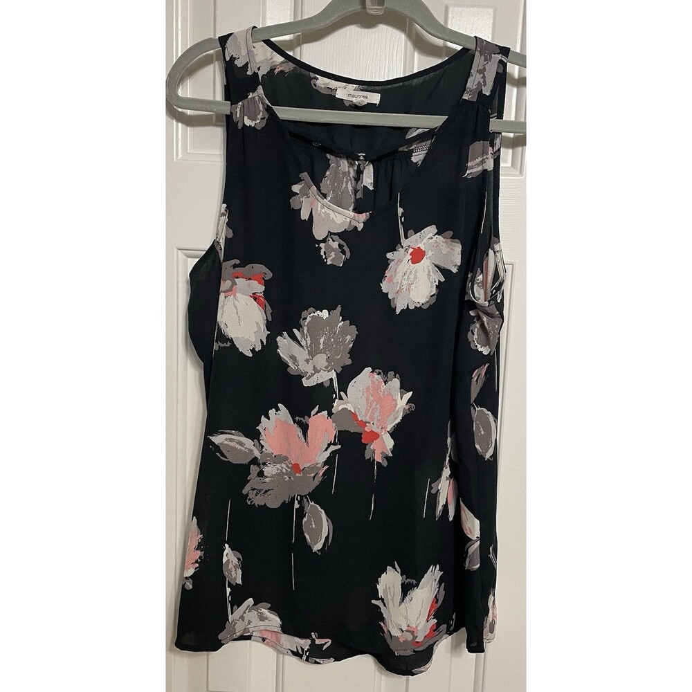 Maurices Women’s Black Floral Sleeveless Blouse Split Neck Career Top Size Large